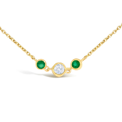 14K Yellow Gold Emerald and 1/2 Cttw Diamond Station Necklace