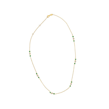 14K Yellow Gold Emerald and 1/2 Cttw Diamond Station Necklace