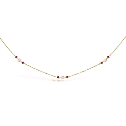 14K Yellow Gold Ruby and 1/2 Cttw Diamond Station Necklace