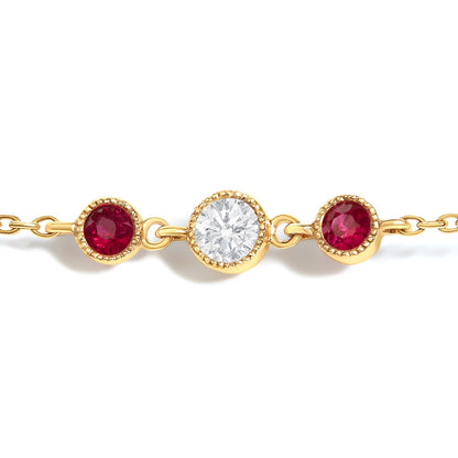 14K Yellow Gold Ruby and 1/2 Cttw Diamond Station Necklace