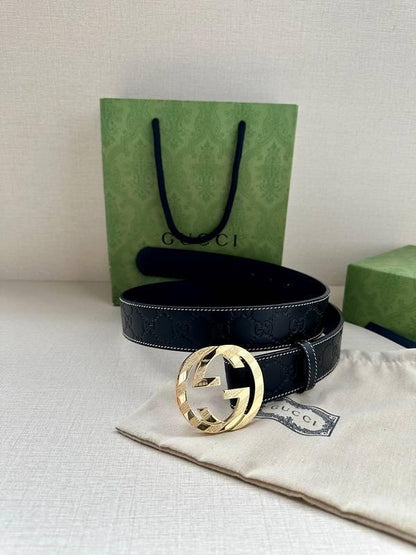 GUCCI Embellished coated-canvas and leather belt 'Black'