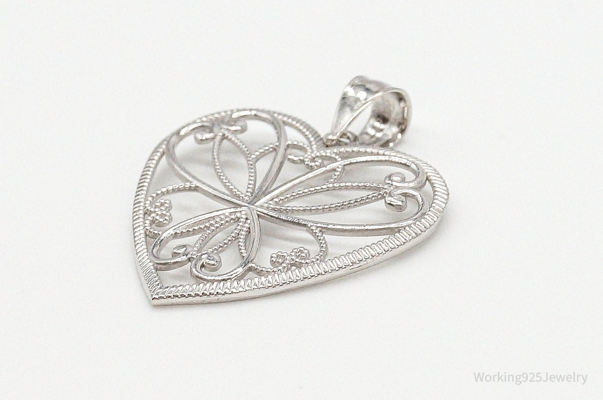 Large Vintage Art Deco Filigree Sterling Silver Pendant
