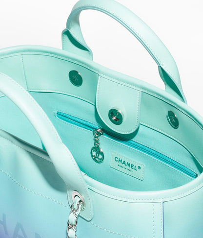 Chanel Small Deauville Shopping Tote Blue and Green Ombre Calfskin Silver Hardware