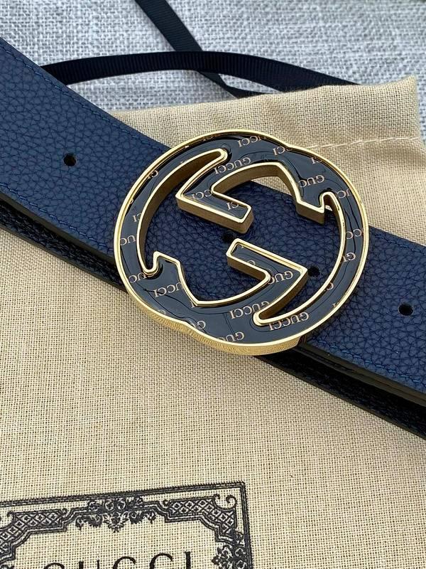 GUCCI Embellished coated-canvas and leather belt 'Blue'