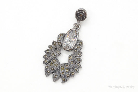 Vintage Marcasite Art Deco Cubic Zirconia Sterling Silver Pendant — photo 1 of 8
