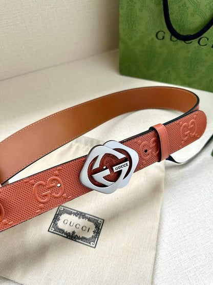 GUCCI Embellished coated-canvas and leather belt 'Red'