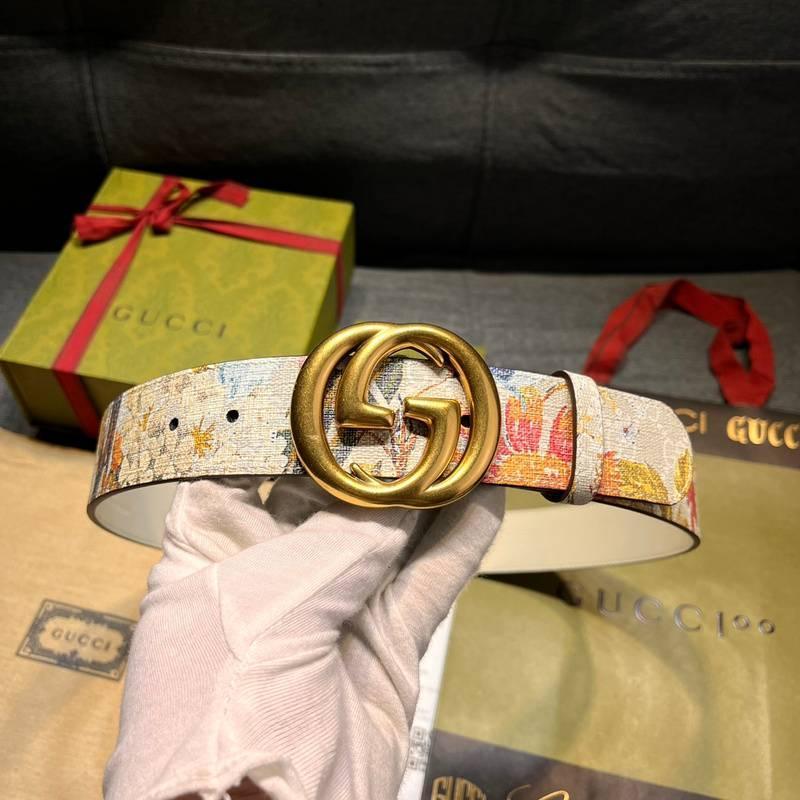 Gucci Guccissima Leather Floral Print Double Gold G Buckle Woman Belt 'Multicolor'