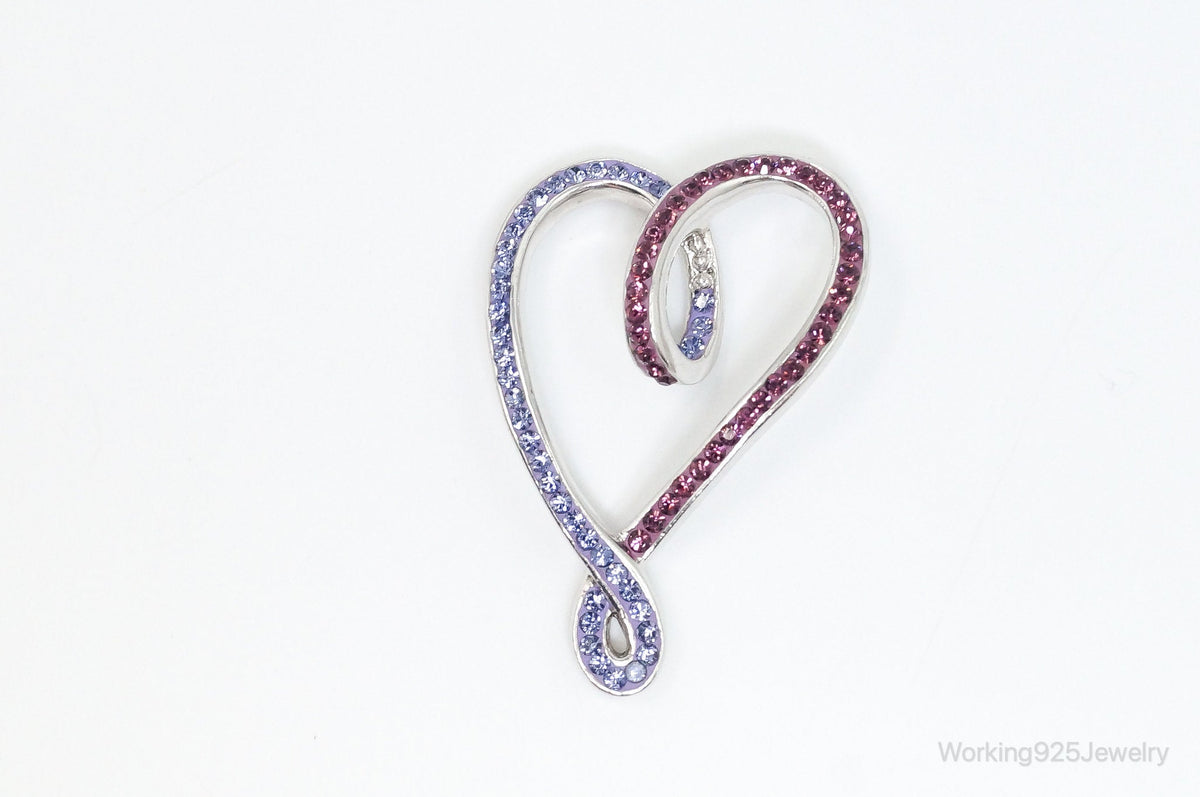 Vintage Large Pink & Purple Cubic Zirconia Sterling Silver Necklace Pendant