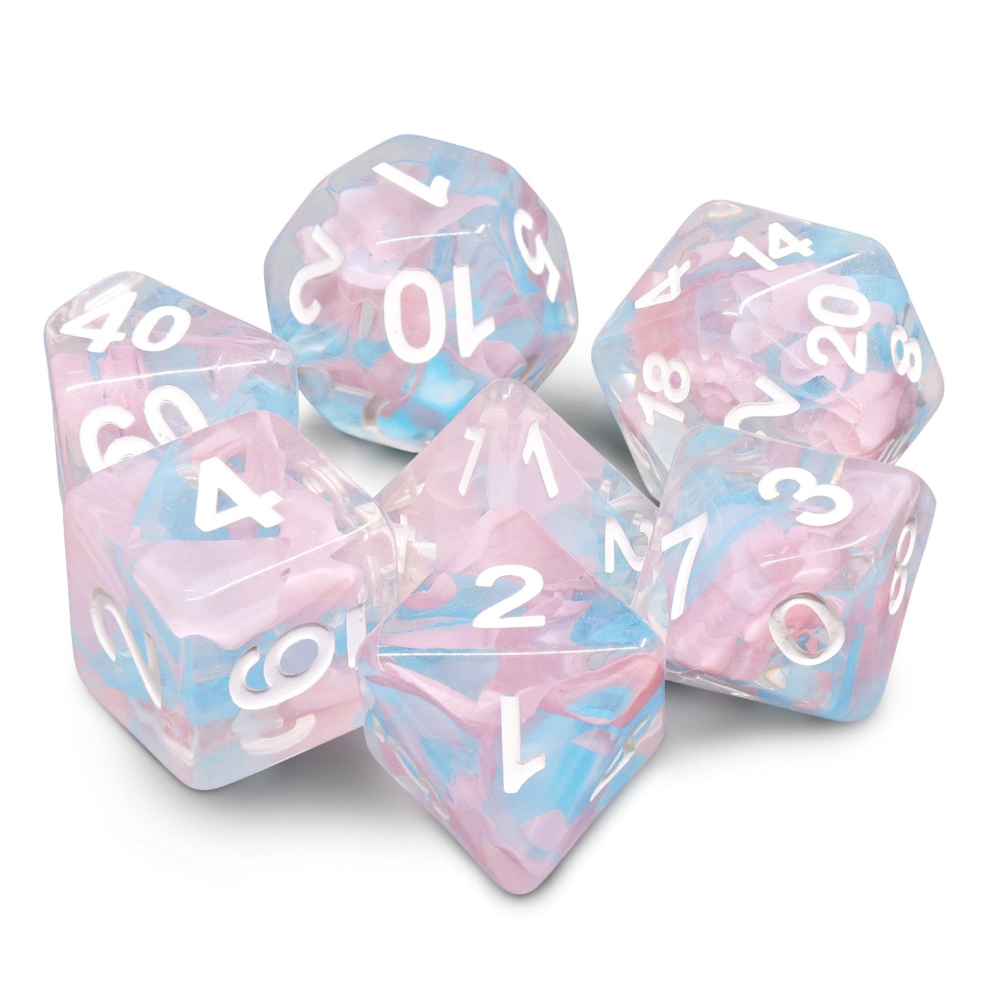Pink Butterfly Ribbon Dice — 7-Piece RPG Dice Set