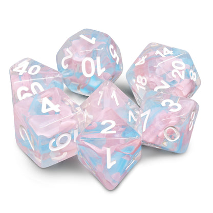 Pink Butterfly Ribbon Dice — 7-Piece RPG Dice Set