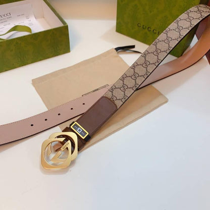 GUCCI Embellished coated-canvas and leather belt 'Brown'