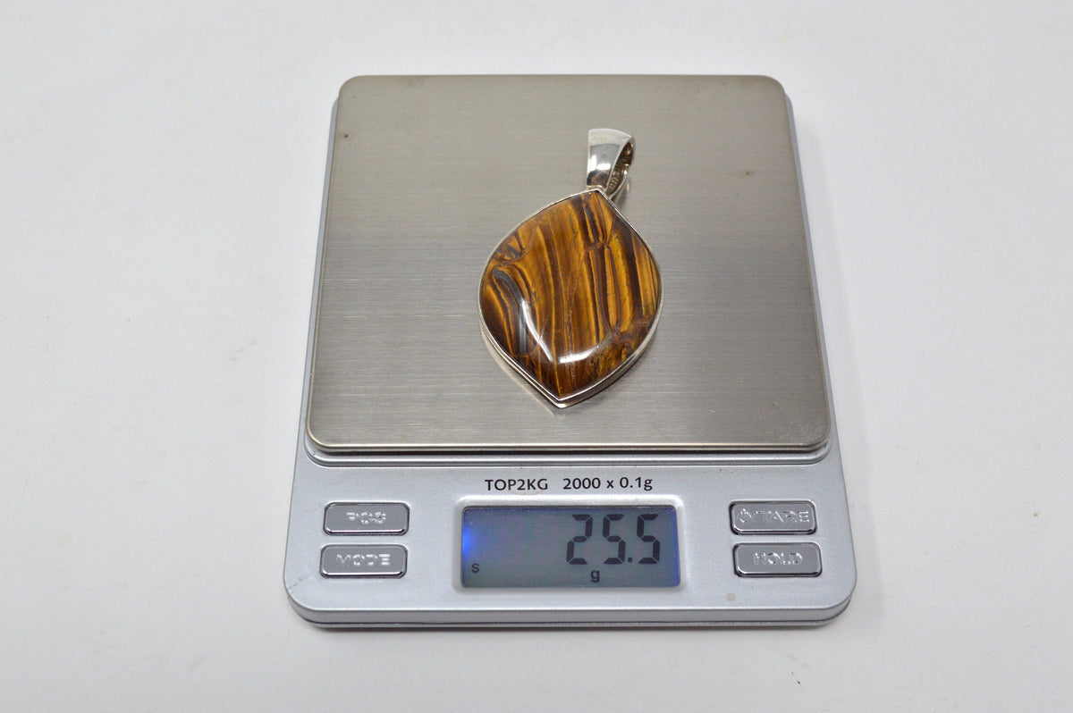 Vintage Designer Whitney Kelly WK Tigers Eye Sterling Silver Necklace Pendant