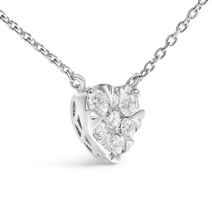 14K White Gold 1/4 Cttw Diamond Composite Heart Pendant Necklace - 18" Inches