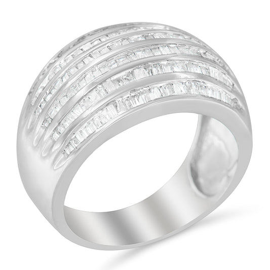 .925 Sterling Silver 1.0 Cttw Baguette-Cut Diamond 6-Row Channel Set Domed Tapered Cocktail Fashion Ring (H-I Color, I2-I3 Clarity) - Size 6-1/2 — photo 1 of 10