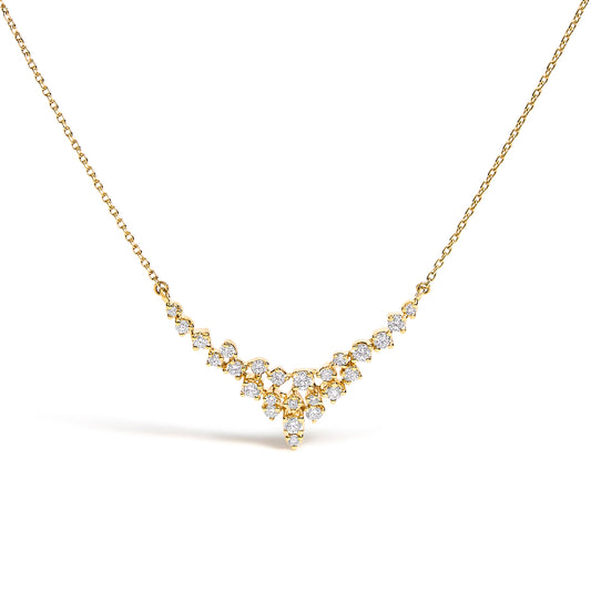 14K Yellow Gold 1/2 Cttw Diamond Scattered "V" Necklace (I-J Color, SI2-I1 Clarity) - 18" Inches