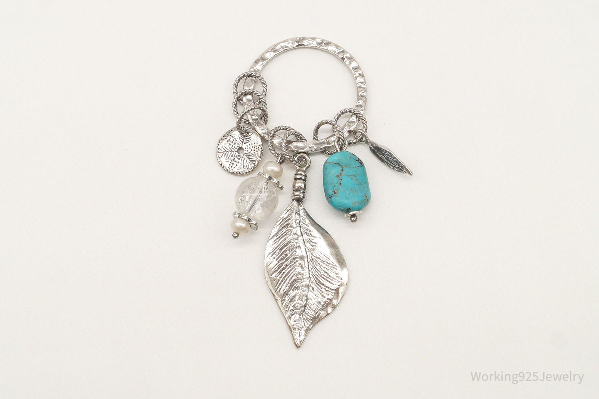 Designer Silpada Leaves Turquoise Quartz Charms Sterling Silver Pendant
