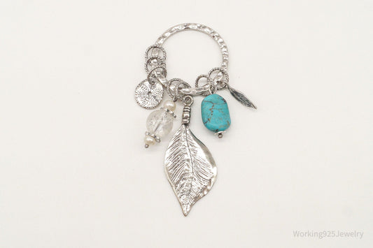 Designer Silpada Leaves Turquoise Quartz Charms Sterling Silver Pendant