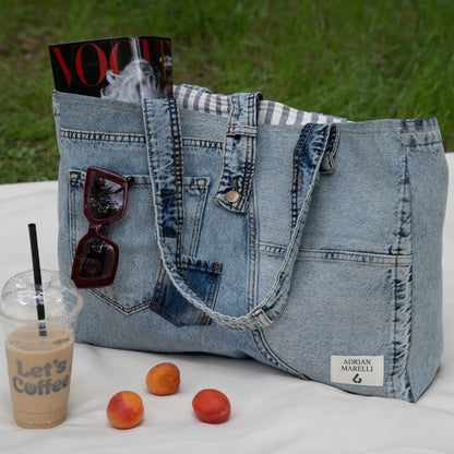 Brooklyn Heritage Tote / Recycled Denim Snow White