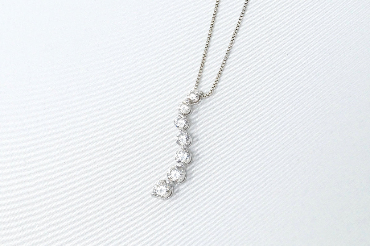 Vintage Seven Stone Simulated Diamond Swirl Sterling Silver Necklace 18"