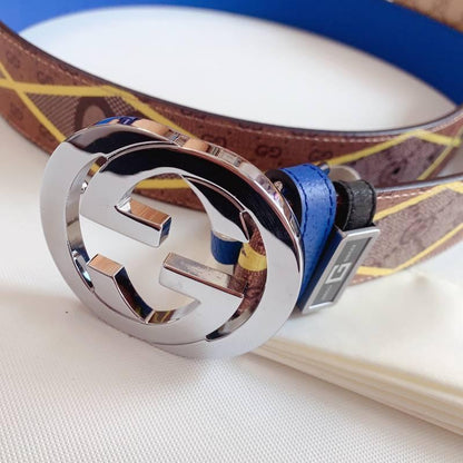 GUCCI Embellished coated-canvas and leather belt 'Brown'