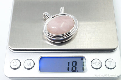 Large Vintage Designer Rose Quartz Sterling Silver Necklace Pendant