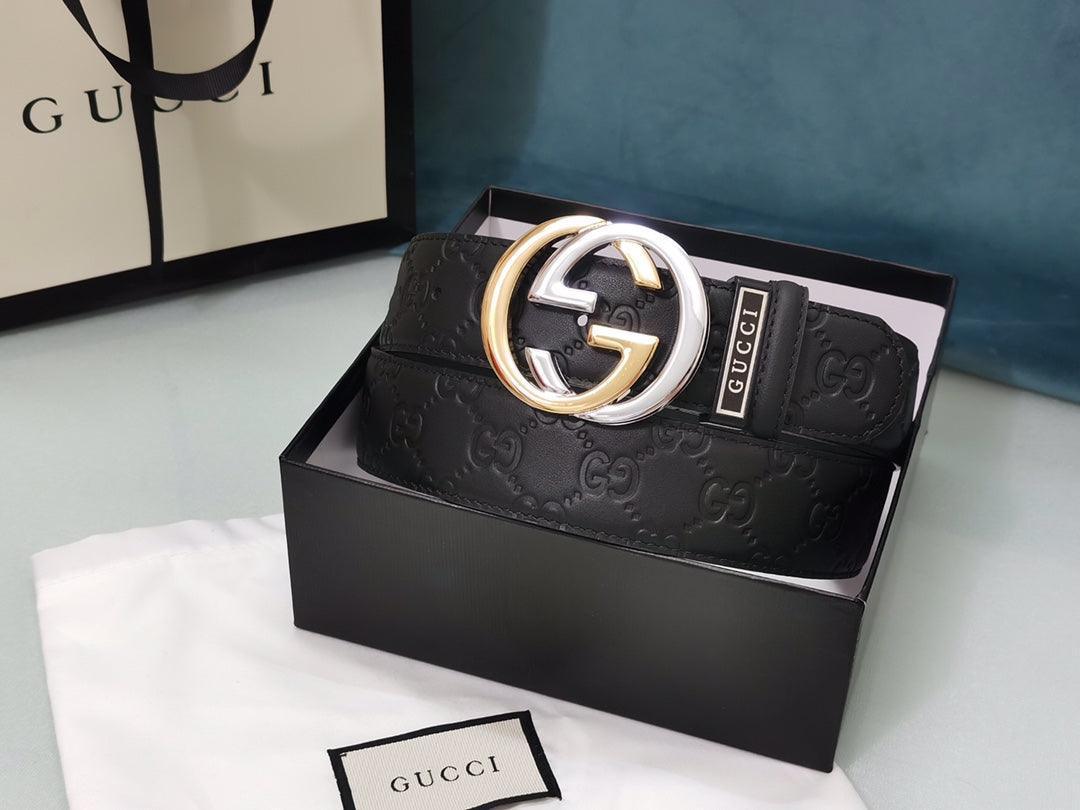GUCCI Embellished coated-canvas and leather belt 'Black'