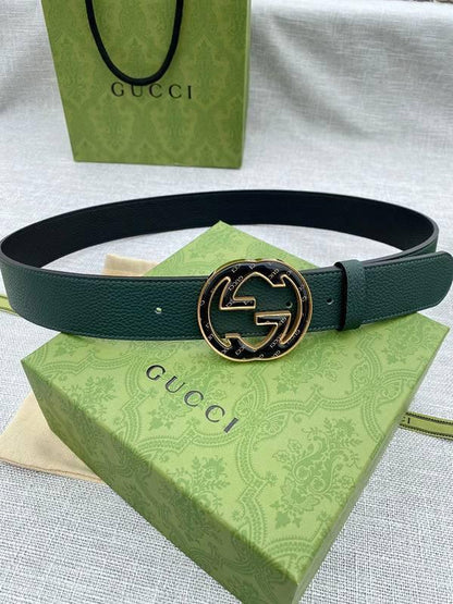 GUCCI Embellished coated-canvas and leather belt 'Green'