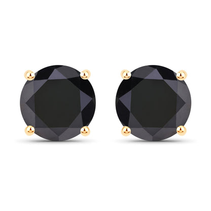 4.77 Carat Genuine Black Diamond 14K Yellow Gold Earrings