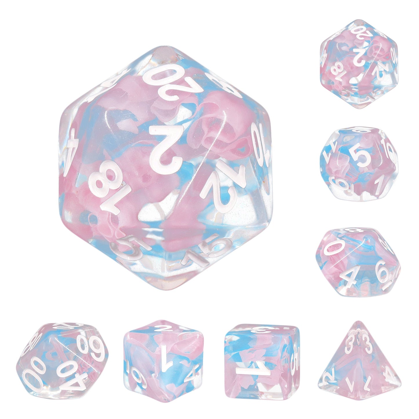 Pink Butterfly Ribbon Dice — 7-Piece RPG Dice Set