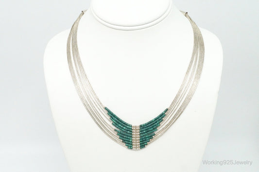 Vintage Native American Malachite Sterling Silver Bead Necklace — photo 1 of 10