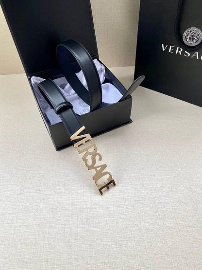 Versace Women's Leather Logo Decorated Buckle Belt