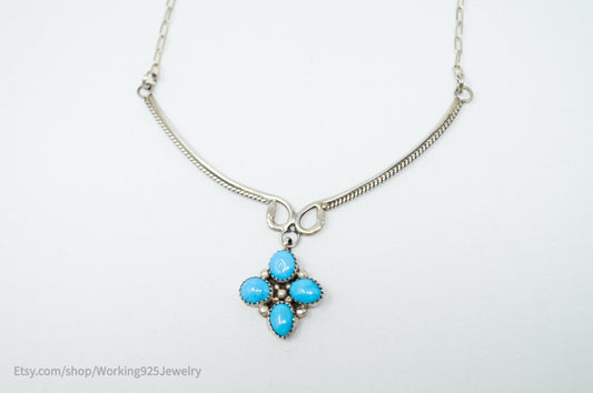 Vintage Native American Handmade KC Signed Turquoise Sterling Silver Necklace — photo 2 of 10