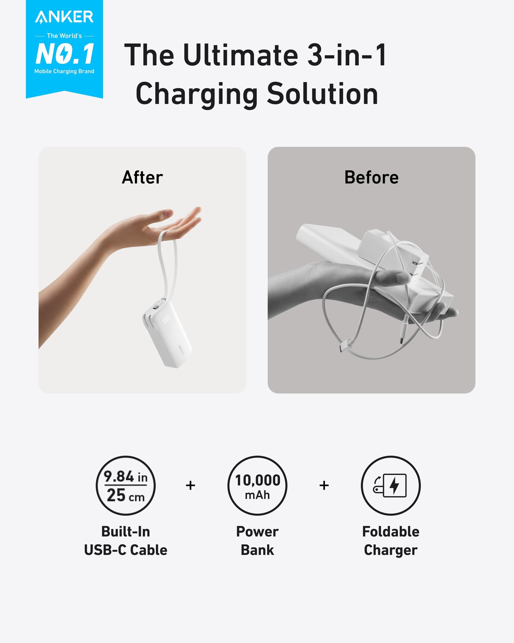 Anker Power Bank (10K, Fusion, Built-In Cable) — photo 8 of 10