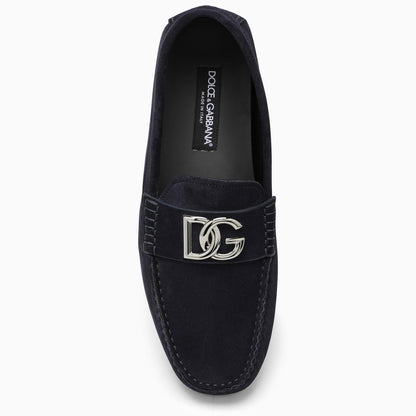 Dolce&Gabbana Blue Suede Loafer With Logo