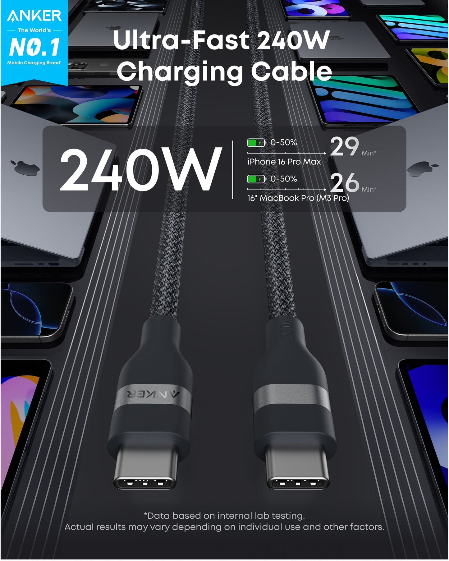 Anker USB-C to USB-C Cable (3 ft / 6 ft, 240W, Upcycled-Braided) — photo 2 of 10