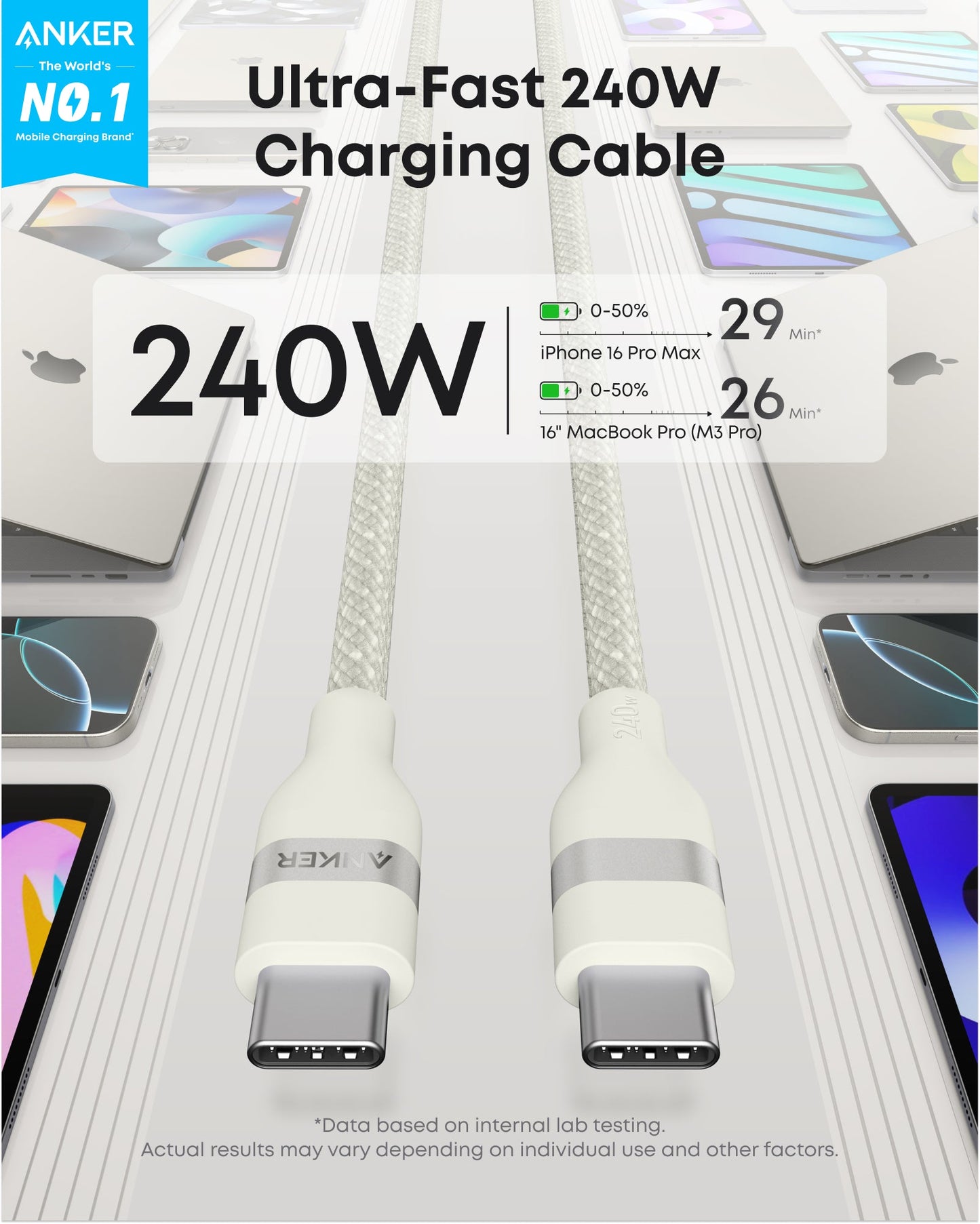 Anker USB-C to USB-C Cable (3 ft / 6 ft, 240W, Upcycled-Braided) — photo 8 of 10