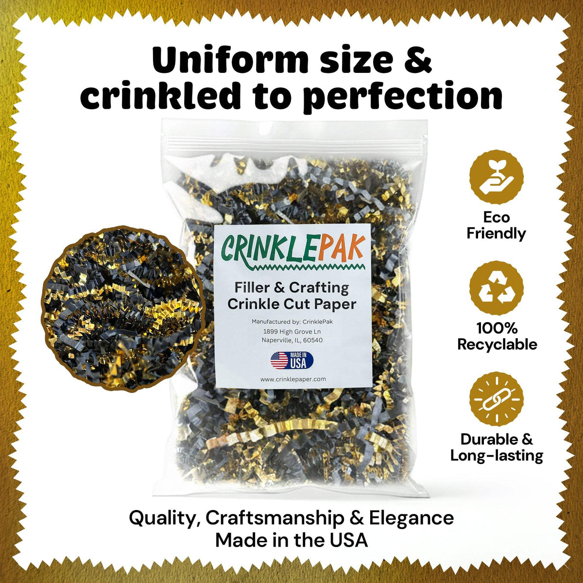 10lb Crinkle Paper Filler 10lb Black and Gold Metallic