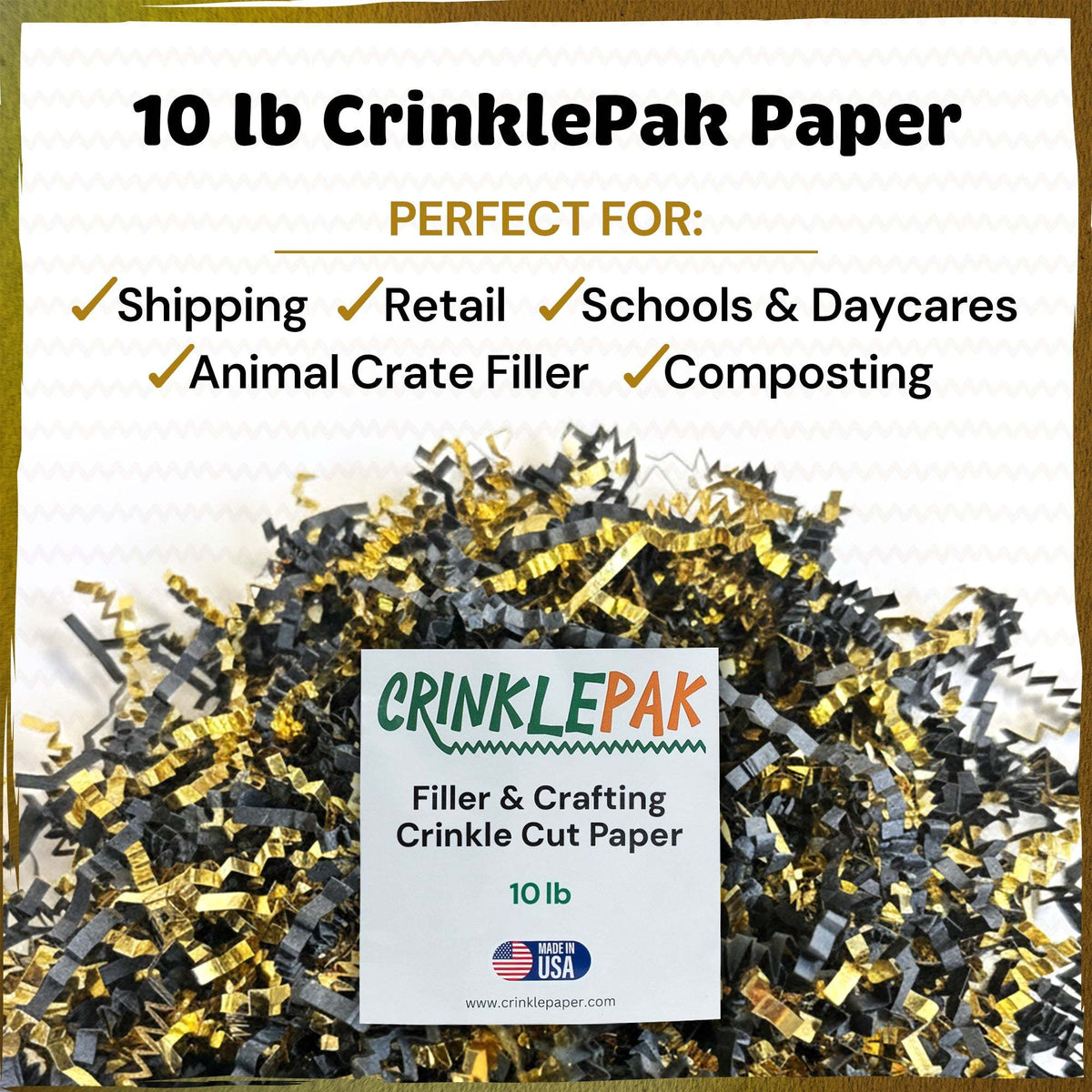 10lb Crinkle Paper Filler 10lb Black and Gold Metallic