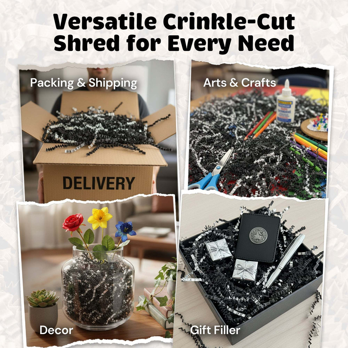 10lb Black Silver Metallic Premium Crinkle Paper