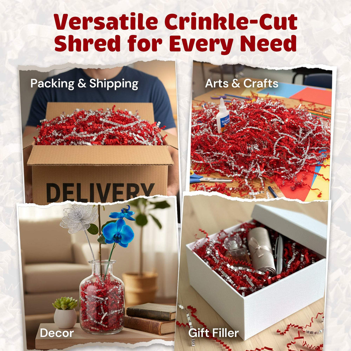 10lb Red & Silver Metallic Crinkle Paper