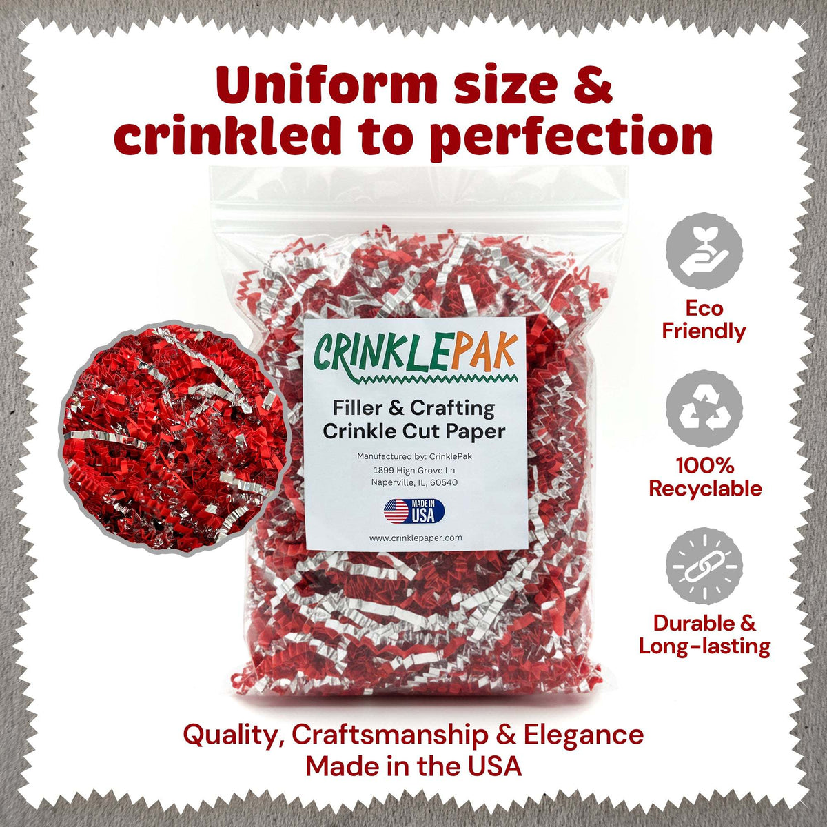 10lb Red & Silver Metallic Crinkle Paper