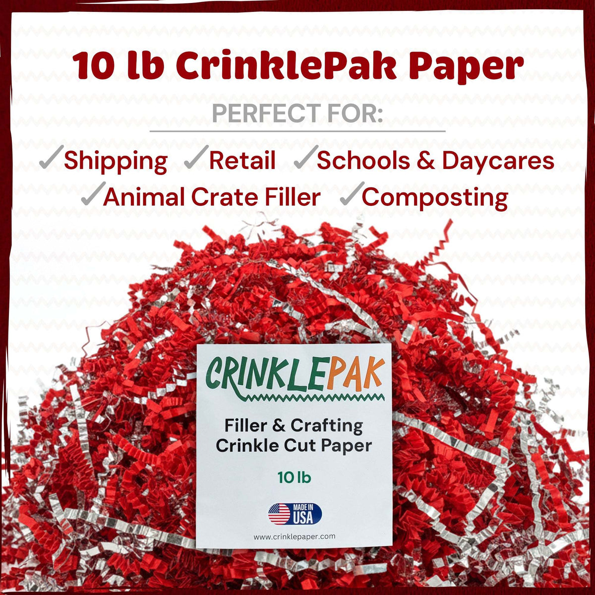 10lb Red & Silver Metallic Crinkle Paper