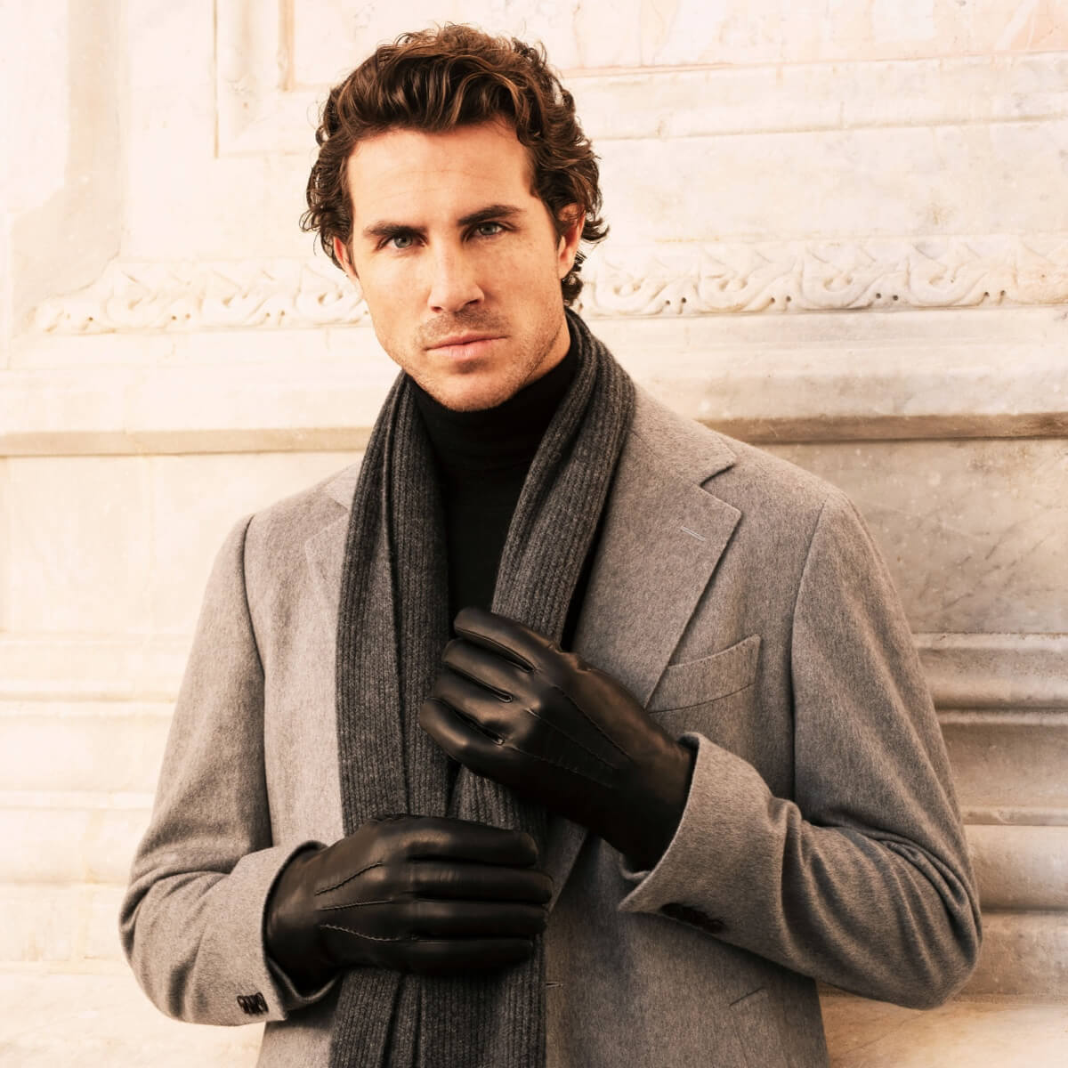 Aldo (black) - Italian lambskin leather gloves with lambswool lining & touchscreen feature — photo 3 of 10