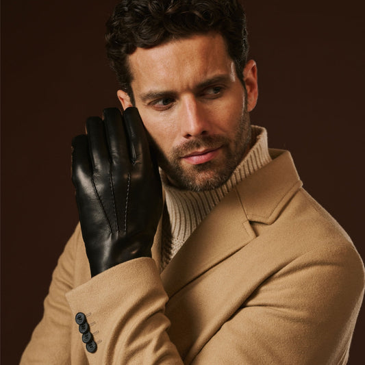 Aldo (black) - Italian lambskin leather gloves with lambswool lining & touchscreen feature — photo 2 of 10