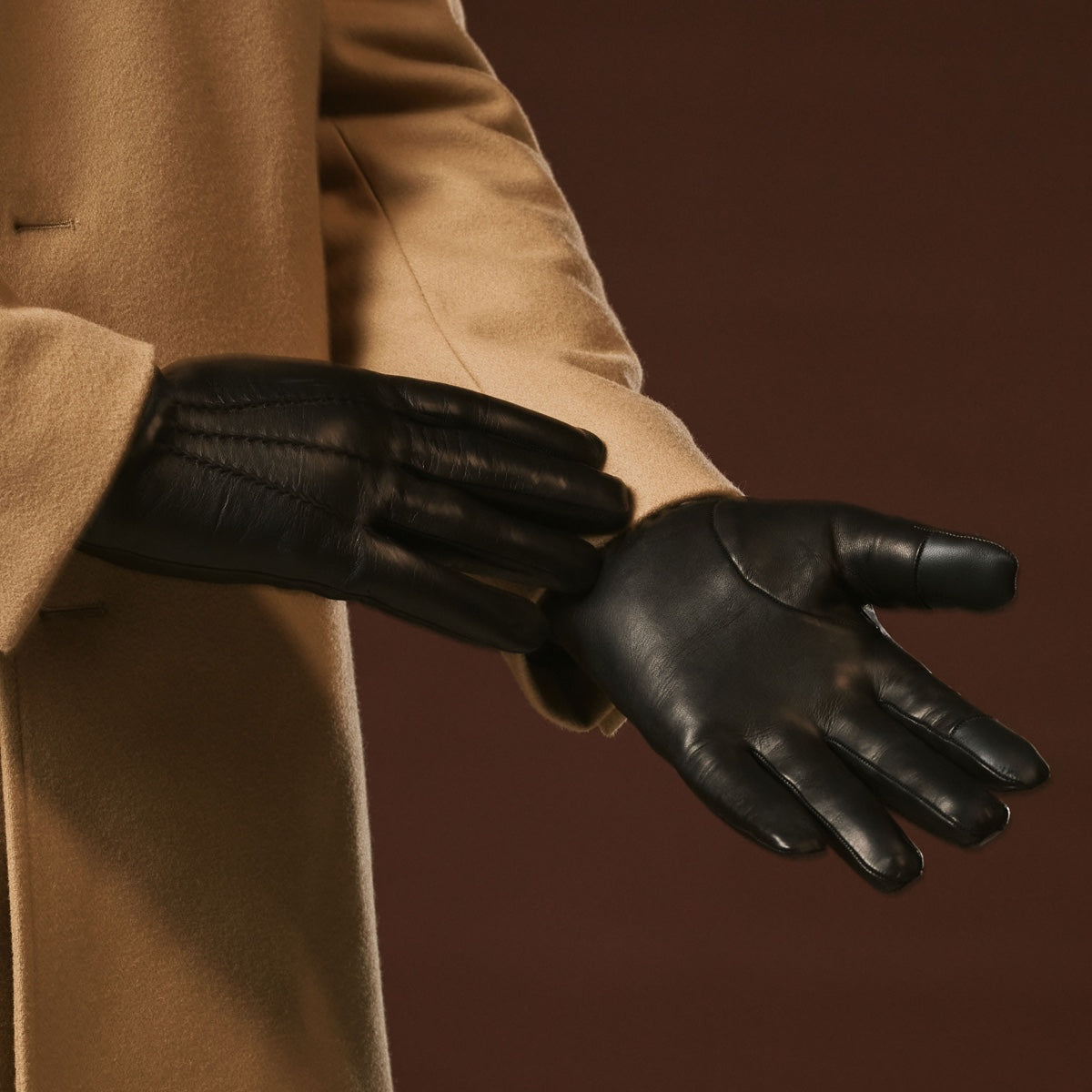 Aldo (black) - Italian lambskin leather gloves with lambswool lining & touchscreen feature — photo 9 of 10