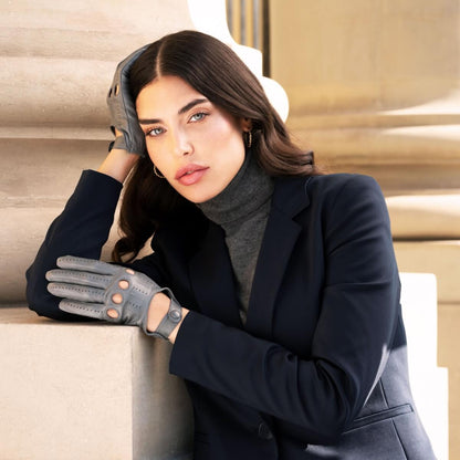 Alessa (grey) - Classic Italian lambskin leather driving gloves — photo 2 of 10