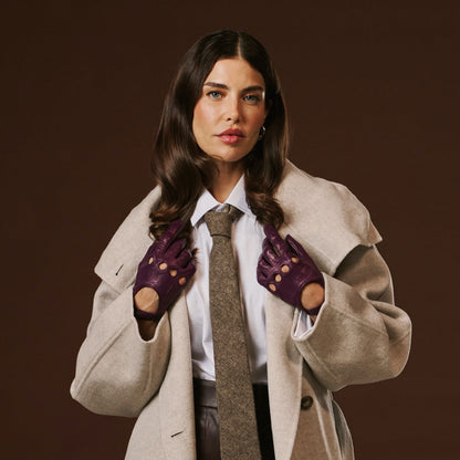 Alessa (berry) - Classic Italian lambskin leather driving gloves — photo 8 of 10