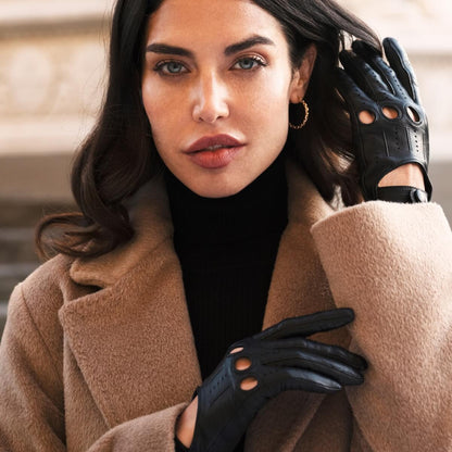 Alessa (black) - Classic Italian lambskin leather driving gloves & touchscreen feature — photo 5 of 10