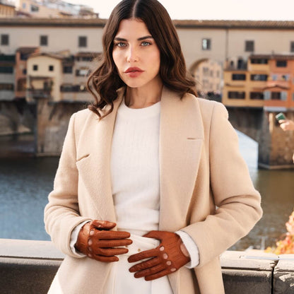Alessa (cognac) - Classic Italian lambskin leather driving gloves & touchscreen feature — photo 2 of 10