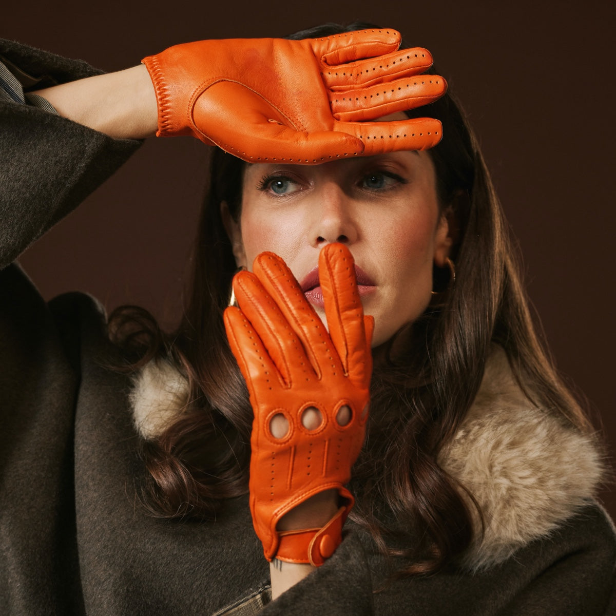 Alessa (orange) - Classic Italian lambskin leather driving gloves — photo 1 of 10